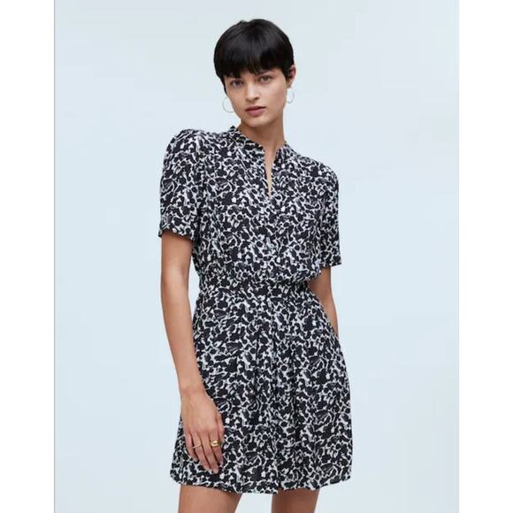 Madewell Button Front Blouse Floral Creepe Mini Shirt Dress US Women's 8 New - Picture 1 of 8